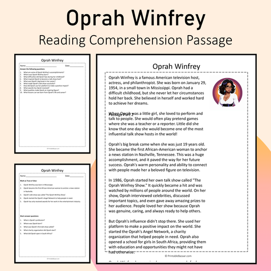 Oprah Winfrey | Reading Comprehension Passage Printable Activity