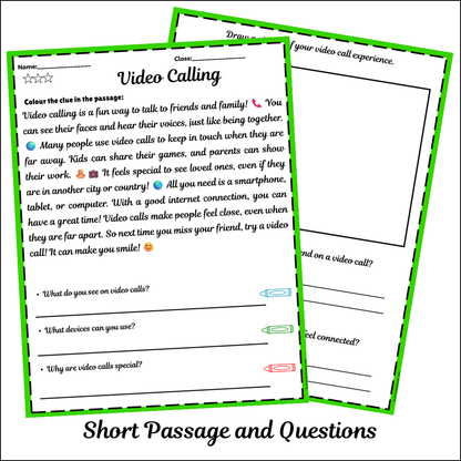 Video Calling | Short Reading Comprehension Creative Worksheet