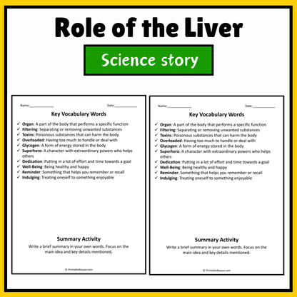 Role of the Liver | Science Story Reading Comprehension Activity