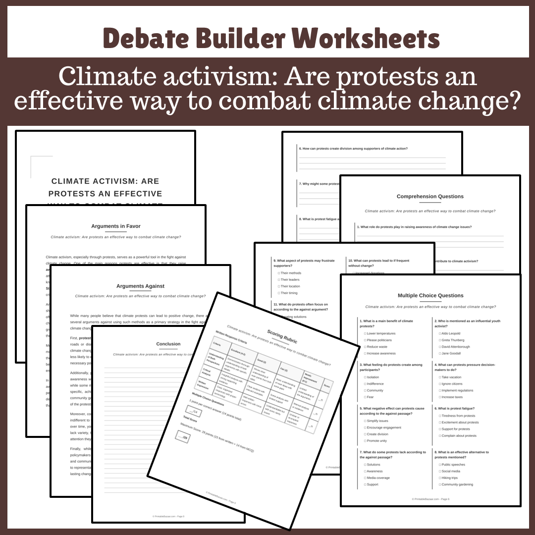 Climate activism: Are protests an effective way to combat climate change? | Favour and Against Worksheet Printable Activity