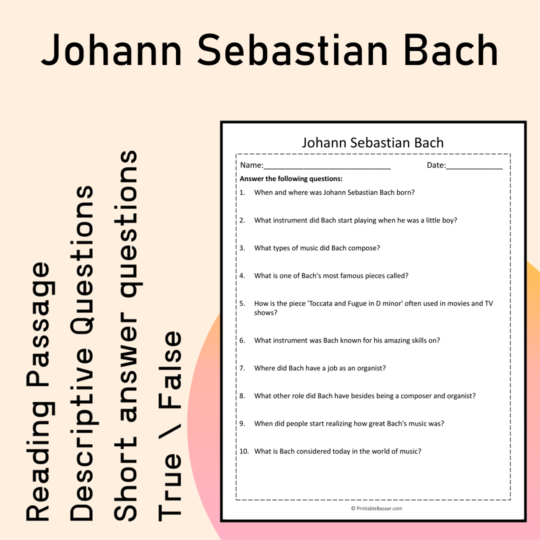 Johann Sebastian Bach | Reading Comprehension Passage Printable Activity