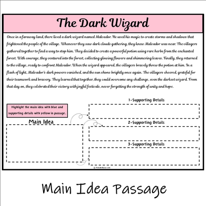 The Dark Wizard | Main Idea and Supporting Details Reading Passage and Questions