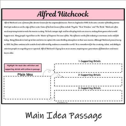 Alfred Hitchcock | Main Idea and Supporting Details Reading Passage and Questions