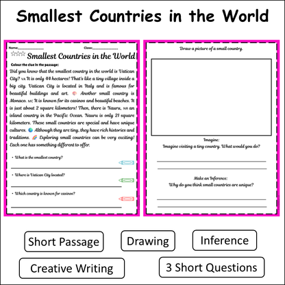 Smallest Countries in the World | Short Reading Comprehension Creative Worksheet