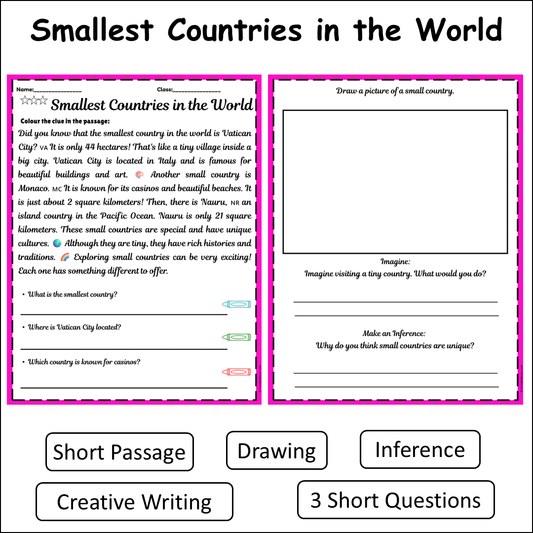 Smallest Countries in the World | Short Reading Comprehension Creative Worksheet