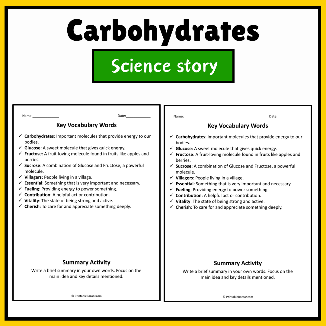 Carbohydrates | Science Story Reading Comprehension Activity