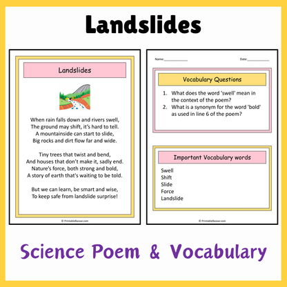 Landslides | Science Poem Reading Comprehension Activity