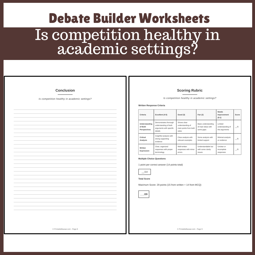 Is competition healthy in academic settings? | Favour and Against Worksheet Printable Activity