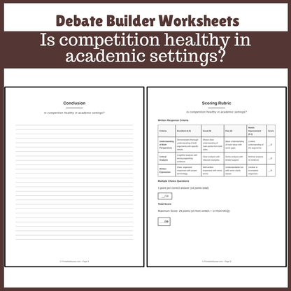 Is competition healthy in academic settings? | Favour and Against Worksheet Printable Activity