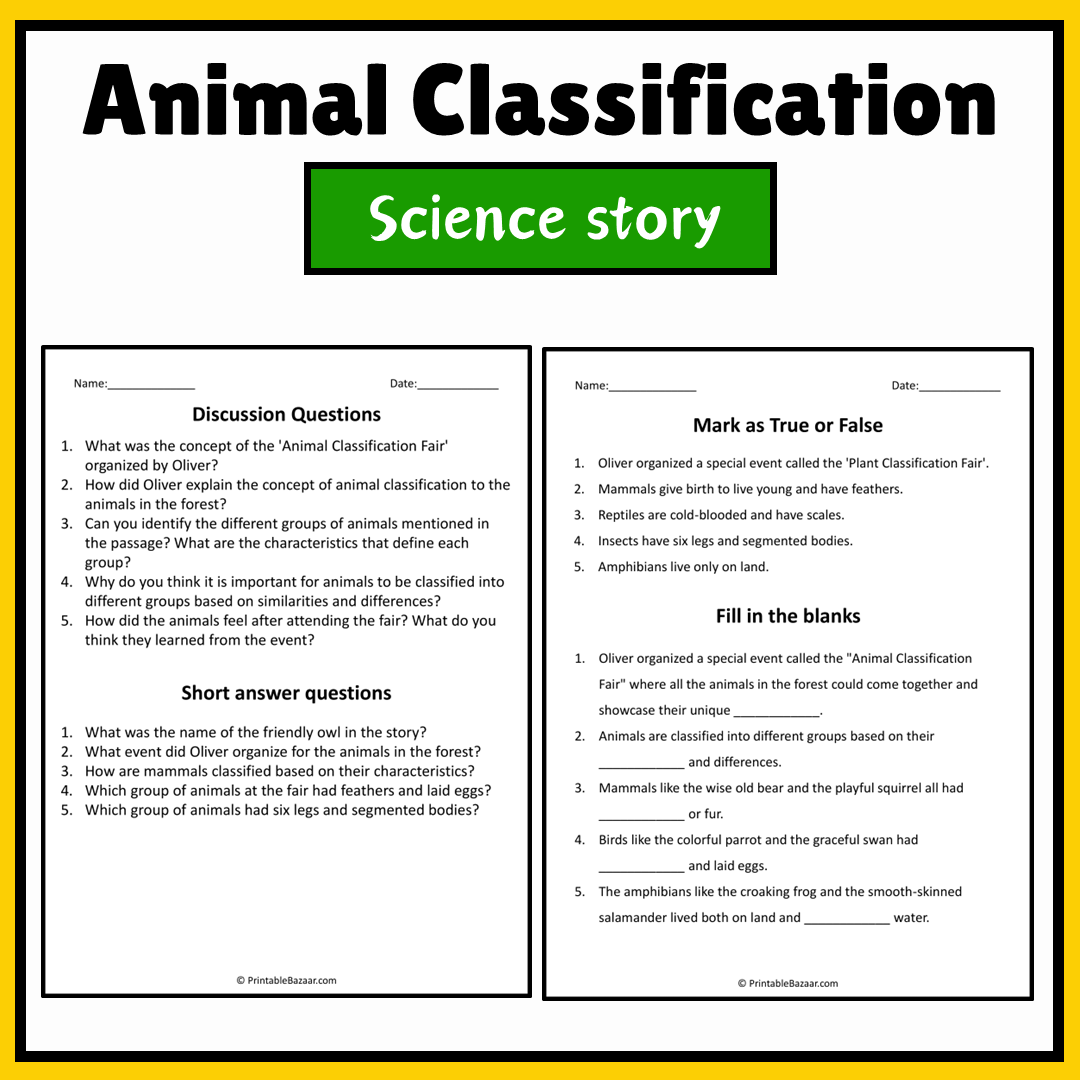 Animal Classification | Science Story Reading Comprehension Activity