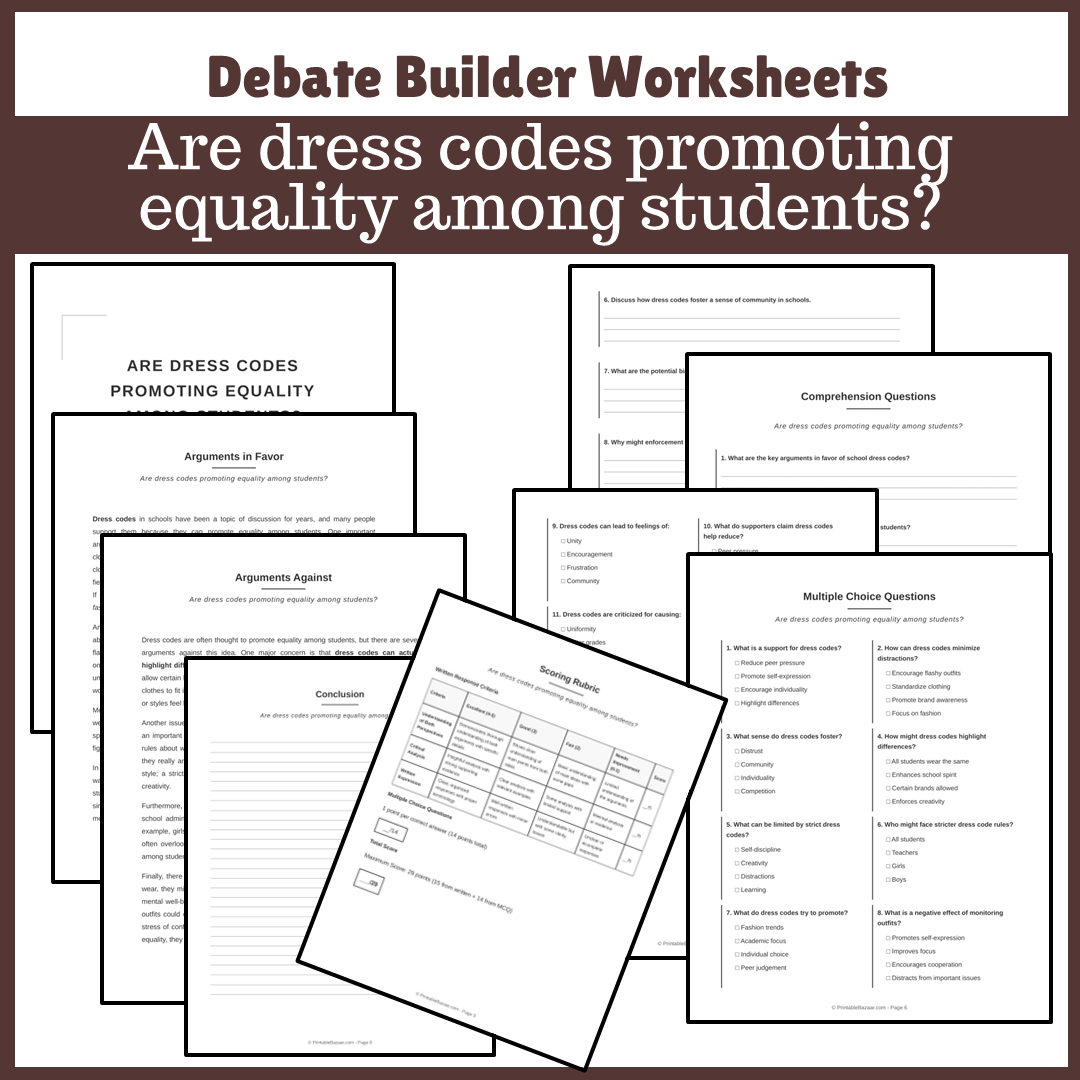 Are dress codes promoting equality among students? | Favour and Against Worksheet Printable Activity