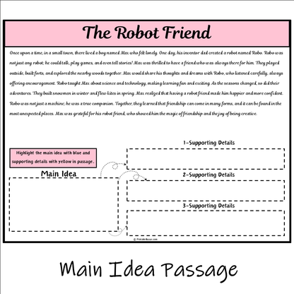 The Robot Friend | Main Idea and Supporting Details Reading Passage and Questions