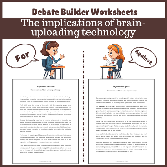 The implications of brain-uploading technology | Favour and Against Worksheet Printable Activity