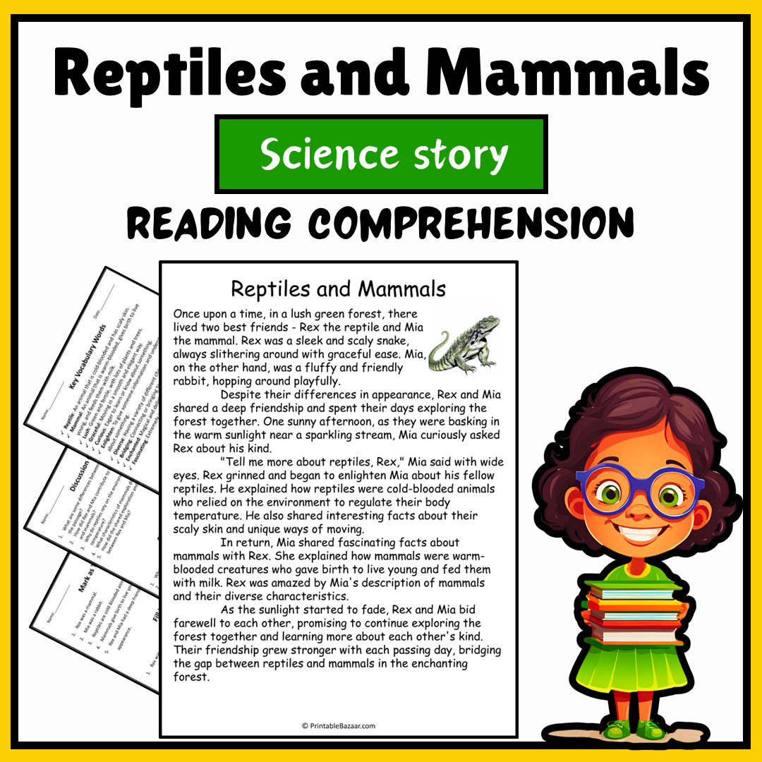 Reptiles and Mammals | Science Story Reading Comprehension Activity