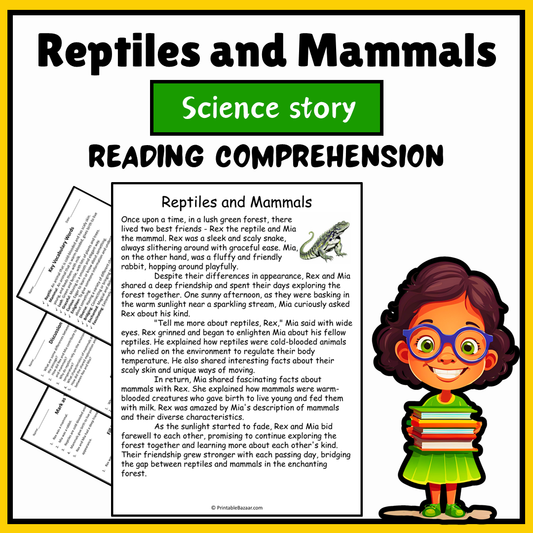Reptiles and Mammals | Science Story Reading Comprehension Activity