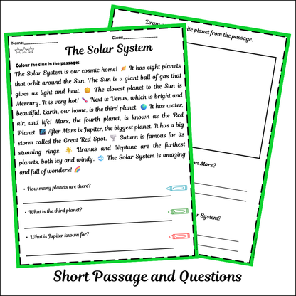 The Solar System | Short Reading Comprehension Creative Worksheet