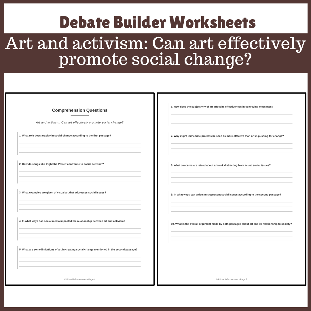 Art and activism: Can art effectively promote social change? | Favour and Against Worksheet Printable Activity