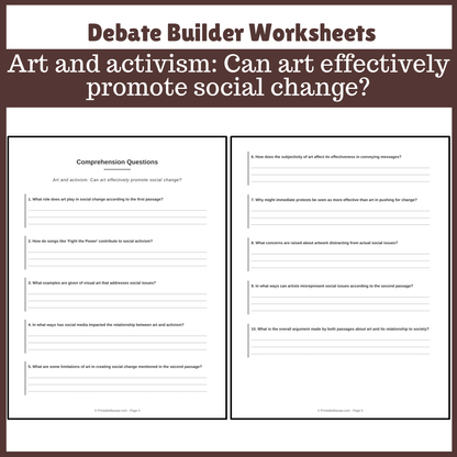 Art and activism: Can art effectively promote social change? | Favour and Against Worksheet Printable Activity