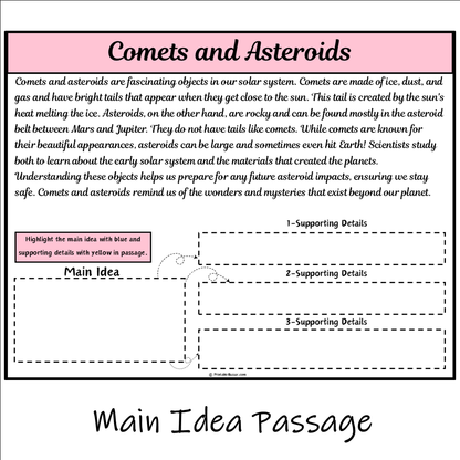 Comets and Asteroids | Main Idea and Supporting Details Reading Passage and Questions