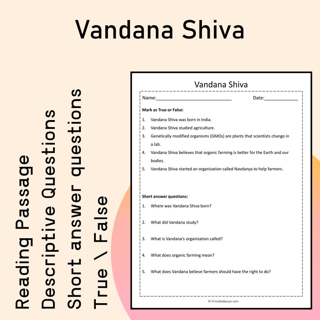 Vandana Shiva | Reading Comprehension Passage Printable Activity