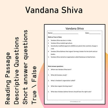 Vandana Shiva | Reading Comprehension Passage Printable Activity