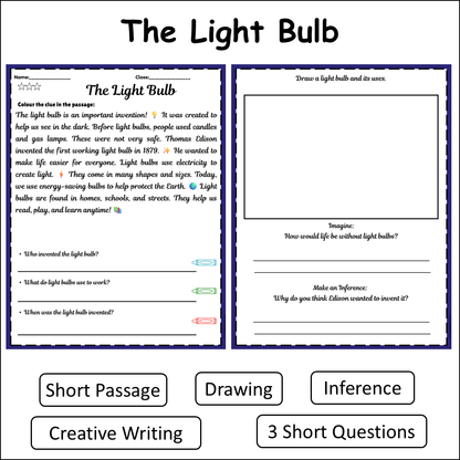 The Light Bulb | Short Reading Comprehension Creative Worksheet