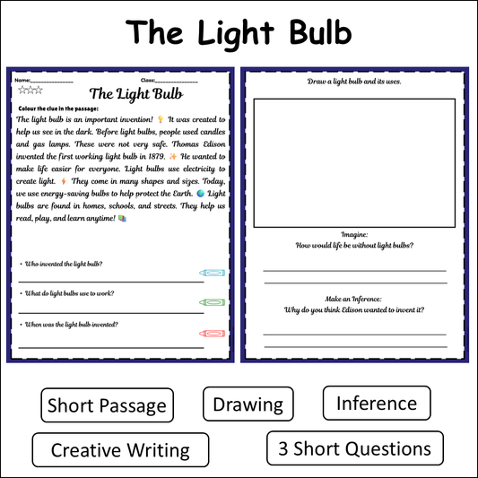 The Light Bulb | Short Reading Comprehension Creative Worksheet