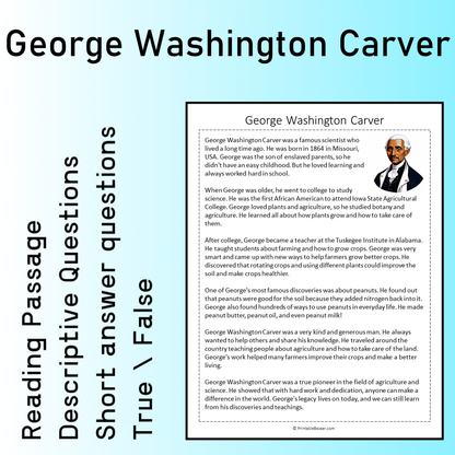 George Washington Carver | Reading Comprehension Passage Printable Worksheet