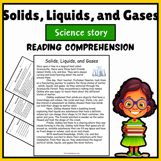 Solids, Liquids, and Gases | Science Story Reading Comprehension Activity