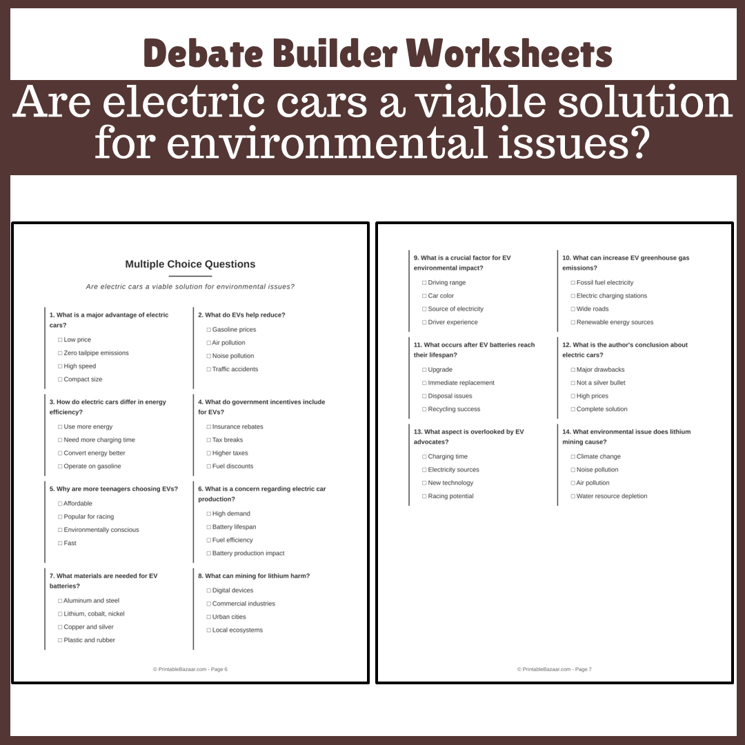 Are electric cars a viable solution for environmental issues? | Favour and Against Worksheet Printable Activity