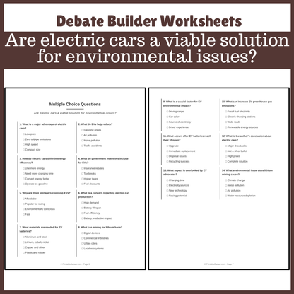 Are electric cars a viable solution for environmental issues? | Favour and Against Worksheet Printable Activity