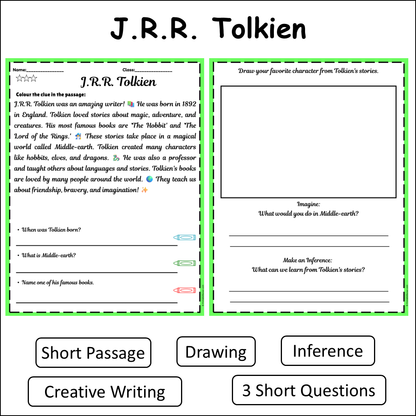 J.R.R. Tolkien | Short Reading Comprehension Creative Worksheet