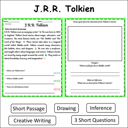 J.R.R. Tolkien | Short Reading Comprehension Creative Worksheet