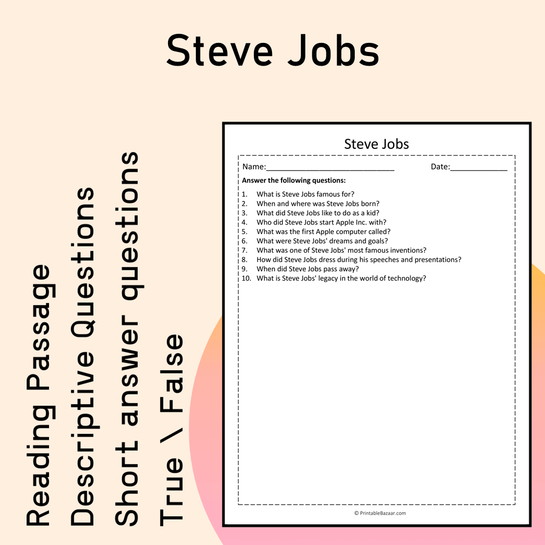 Steve Jobs | Reading Comprehension Passage Printable Activity
