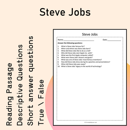 Steve Jobs | Reading Comprehension Passage Printable Activity