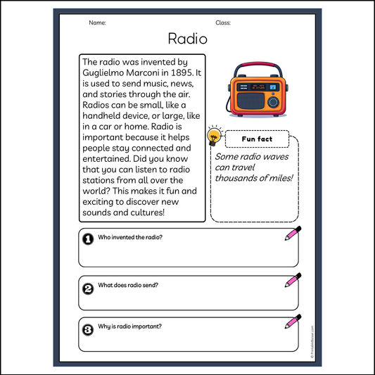 Radio | Reading Passage Comprehension Questions Writing Facts Worksheet