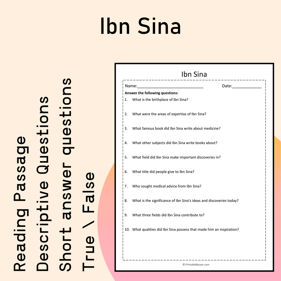 Ibn Sina | Reading Comprehension Passage Printable Activity