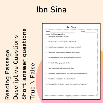 Ibn Sina | Reading Comprehension Passage Printable Activity