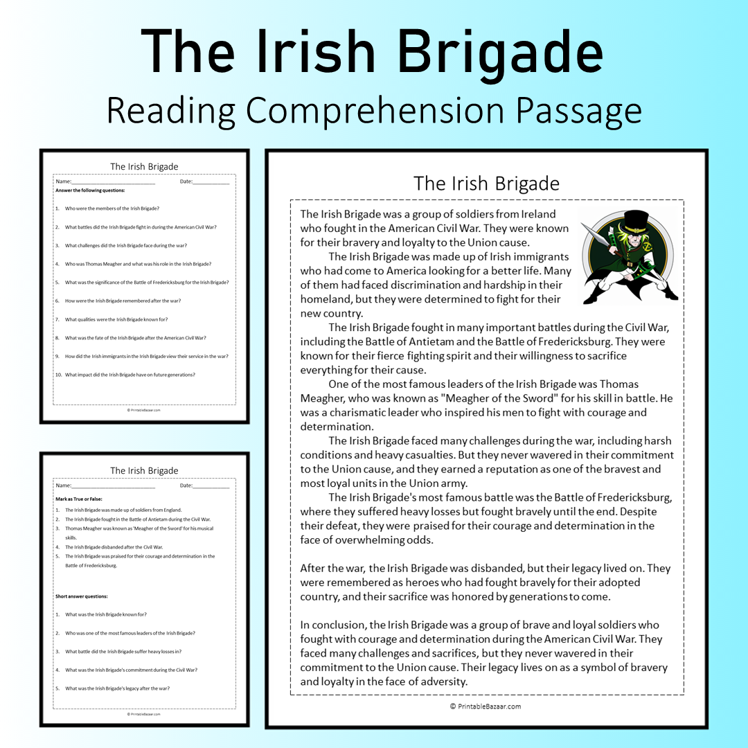 The Irish Brigade | Reading Comprehension Passage Printable Worksheet