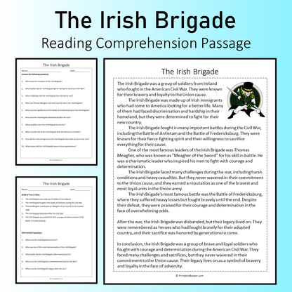 The Irish Brigade | Reading Comprehension Passage Printable Worksheet