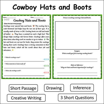Cowboy Hats and Boots | Short Reading Comprehension Creative Worksheet