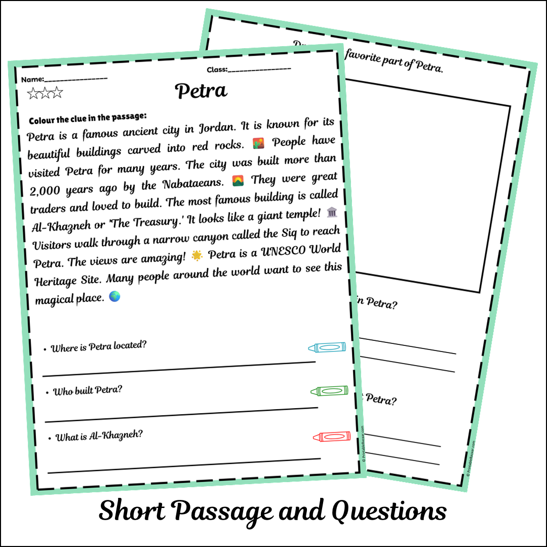 Petra | Short Reading Comprehension Creative Worksheet
