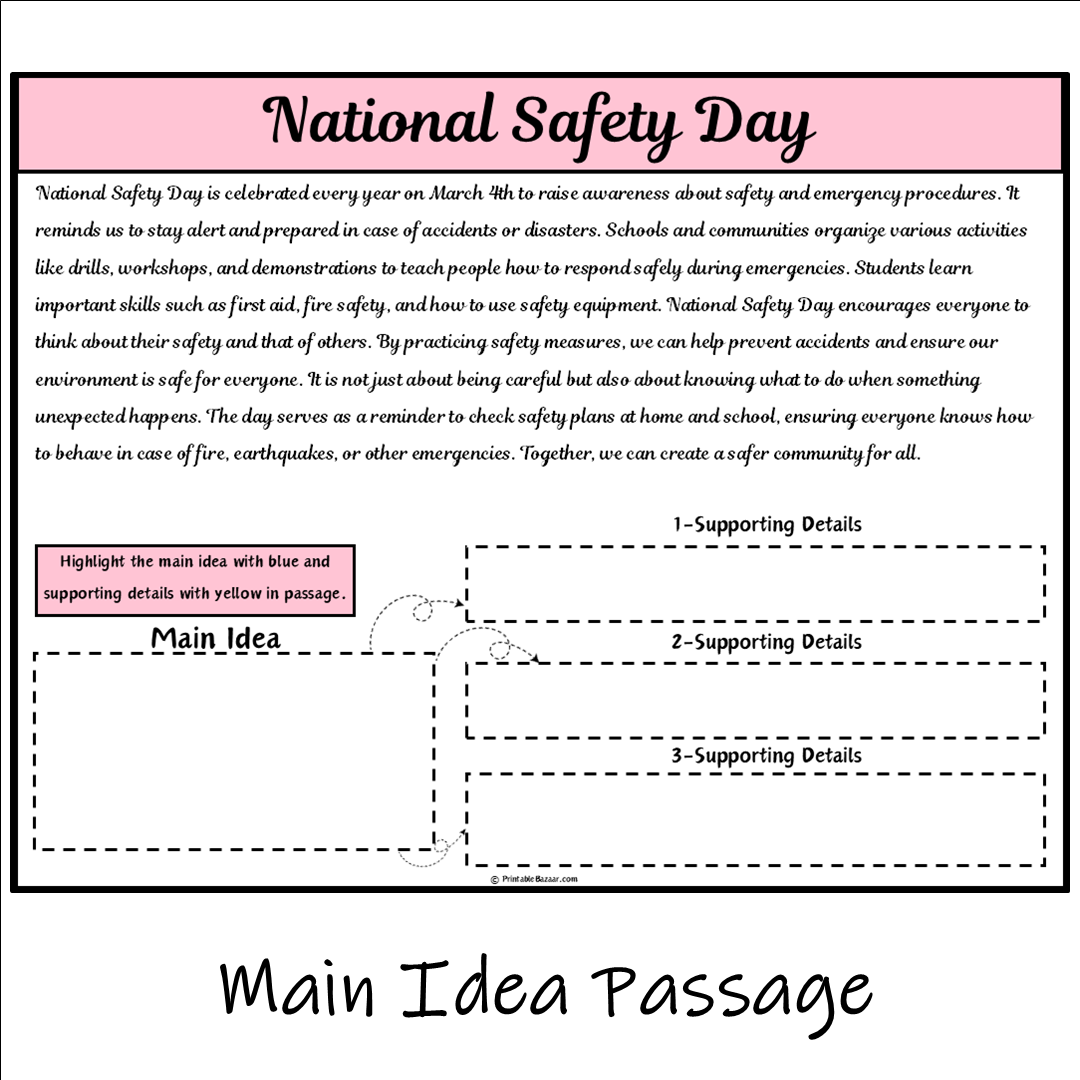 National Safety Day | Main Idea and Supporting Details Reading Passage and Questions