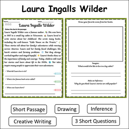 Laura Ingalls Wilder | Short Reading Comprehension Creative Worksheet