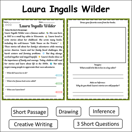 Laura Ingalls Wilder | Short Reading Comprehension Creative Worksheet