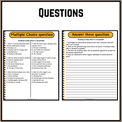 Stealing to help others is acceptable | Debate Case Study Worksheet