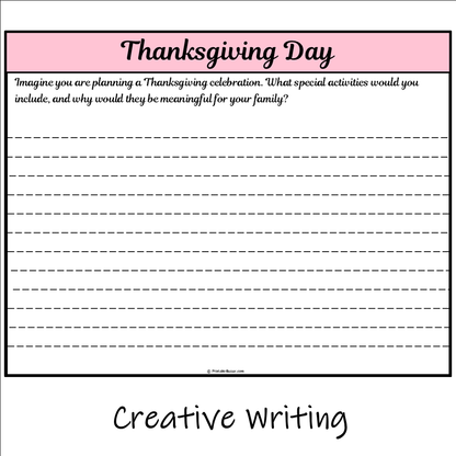 Thanksgiving Day | Main Idea and Supporting Details Reading Passage and Questions
