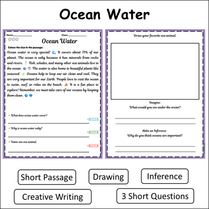 Ocean Water | Short Reading Comprehension Creative Worksheet