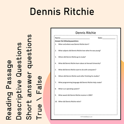 Dennis Ritchie | Reading Comprehension Passage Printable Activity