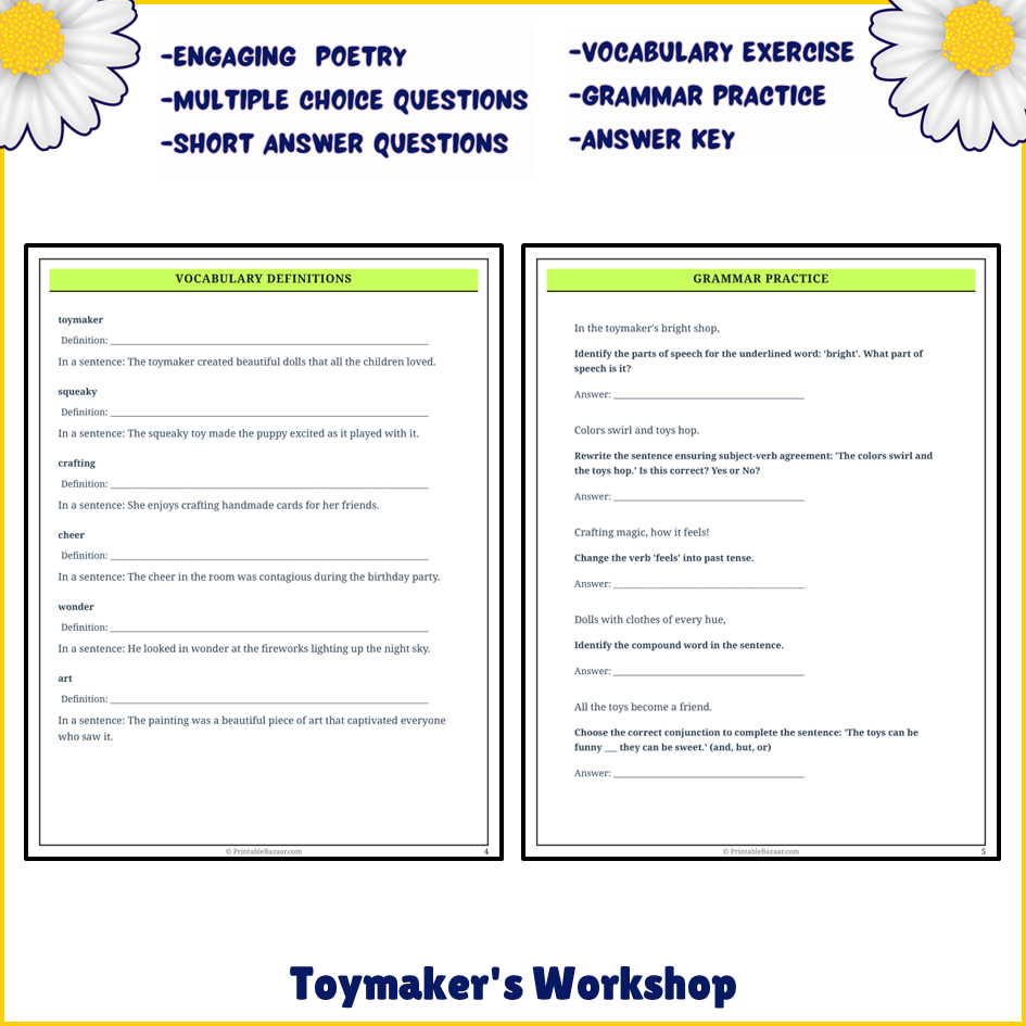 Toymaker's Workshop | Poem Grammar Worksheet Printable Activity